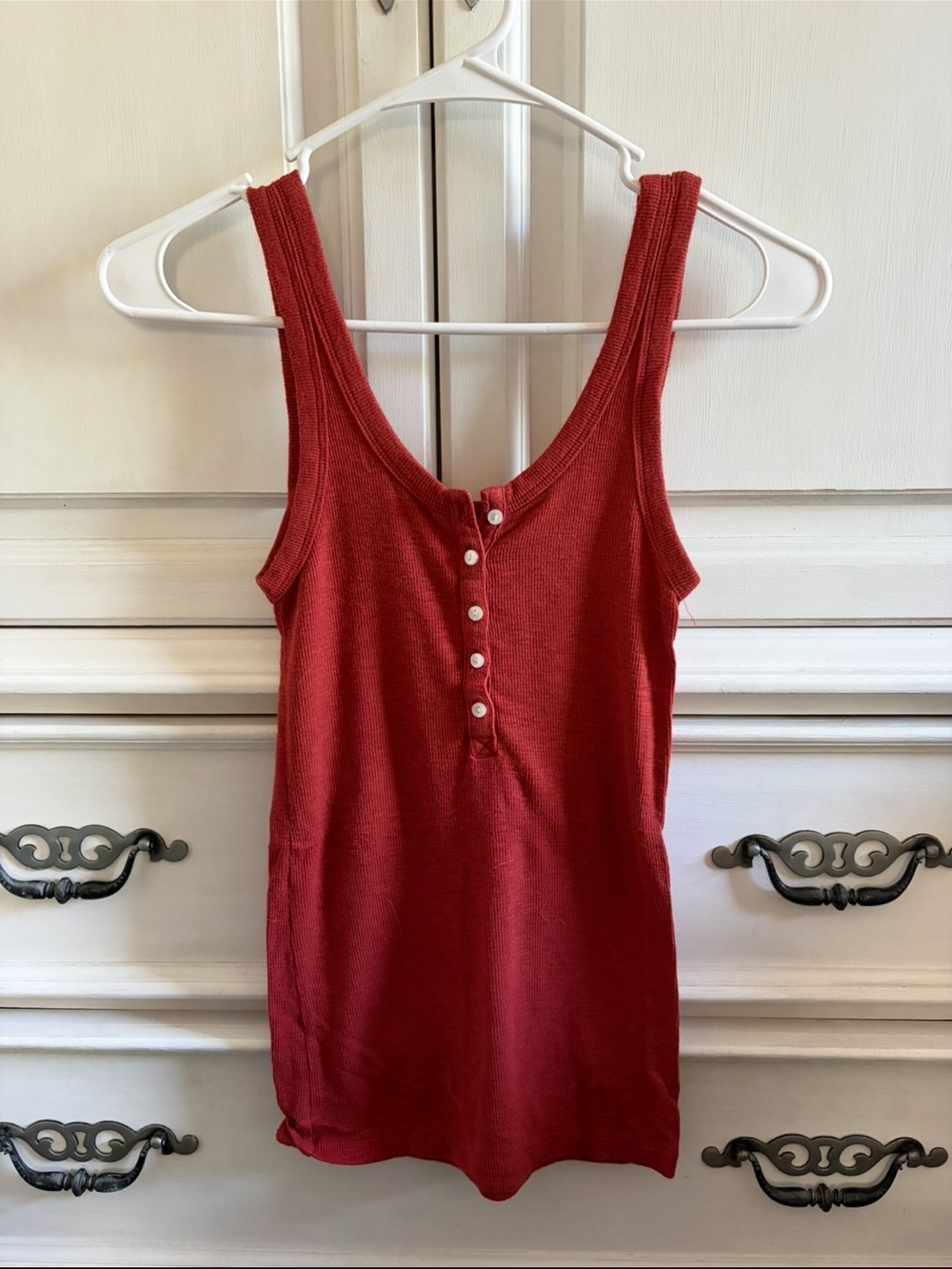 Aerie Red Ribbed Henley Tank Top